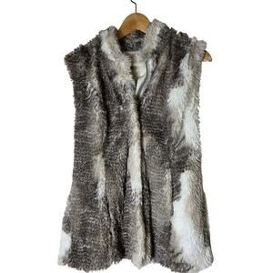 CABI Gray Tan White Aspen Faux Fur Lined Full Zip Vest SZ S